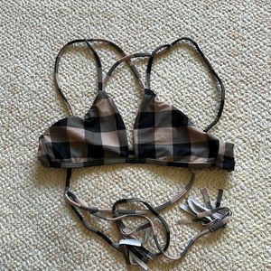 Acacia tie top, cross in the front. Plaid print in petite (xs)